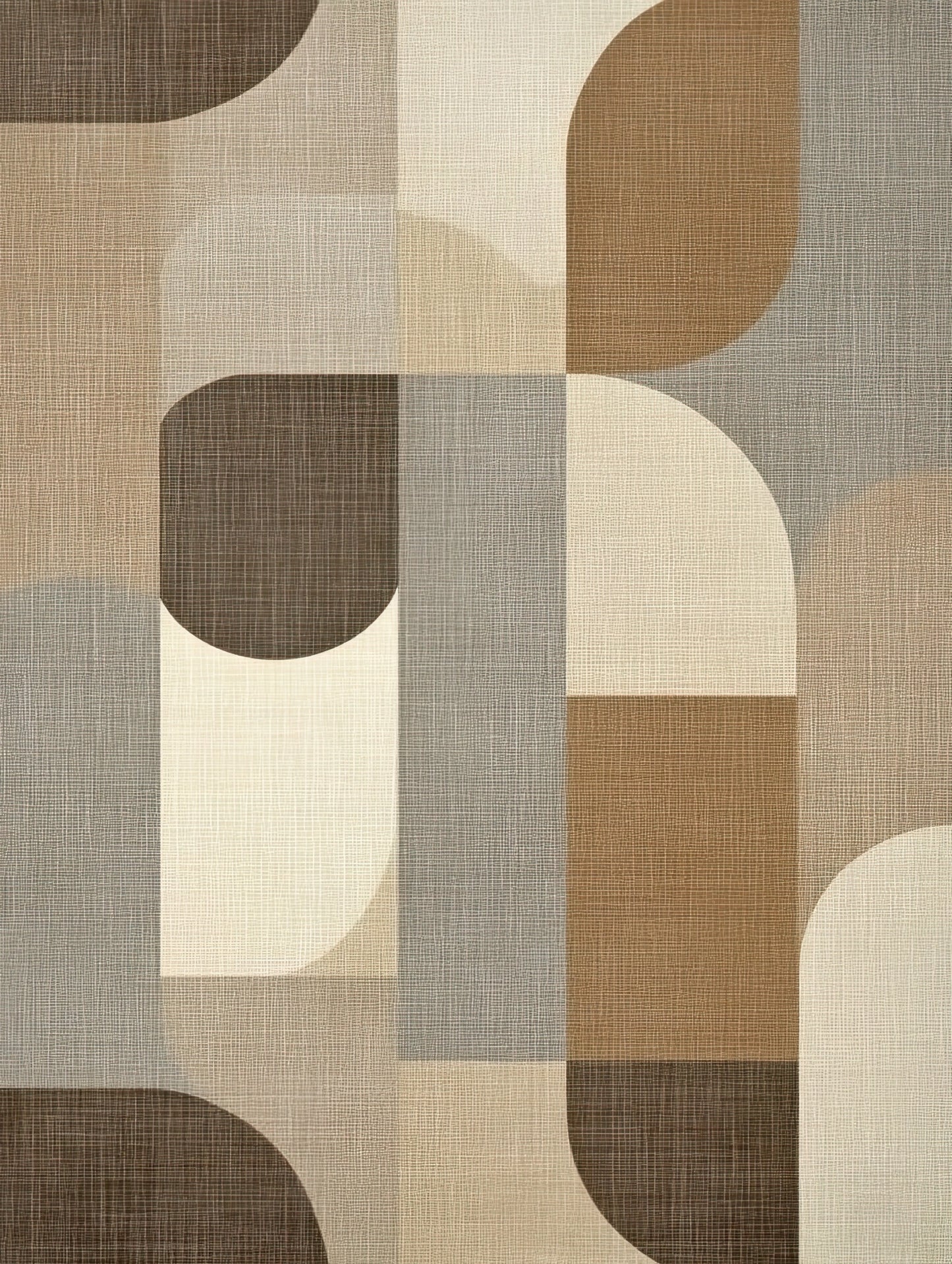Volledig abstract kunstwerk met zachte beige, bruin en zandkleurige vlakken