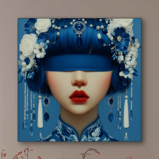 Detail van Azura wandkunst met sierlijke ornamenten en diepe kleurcontrasten