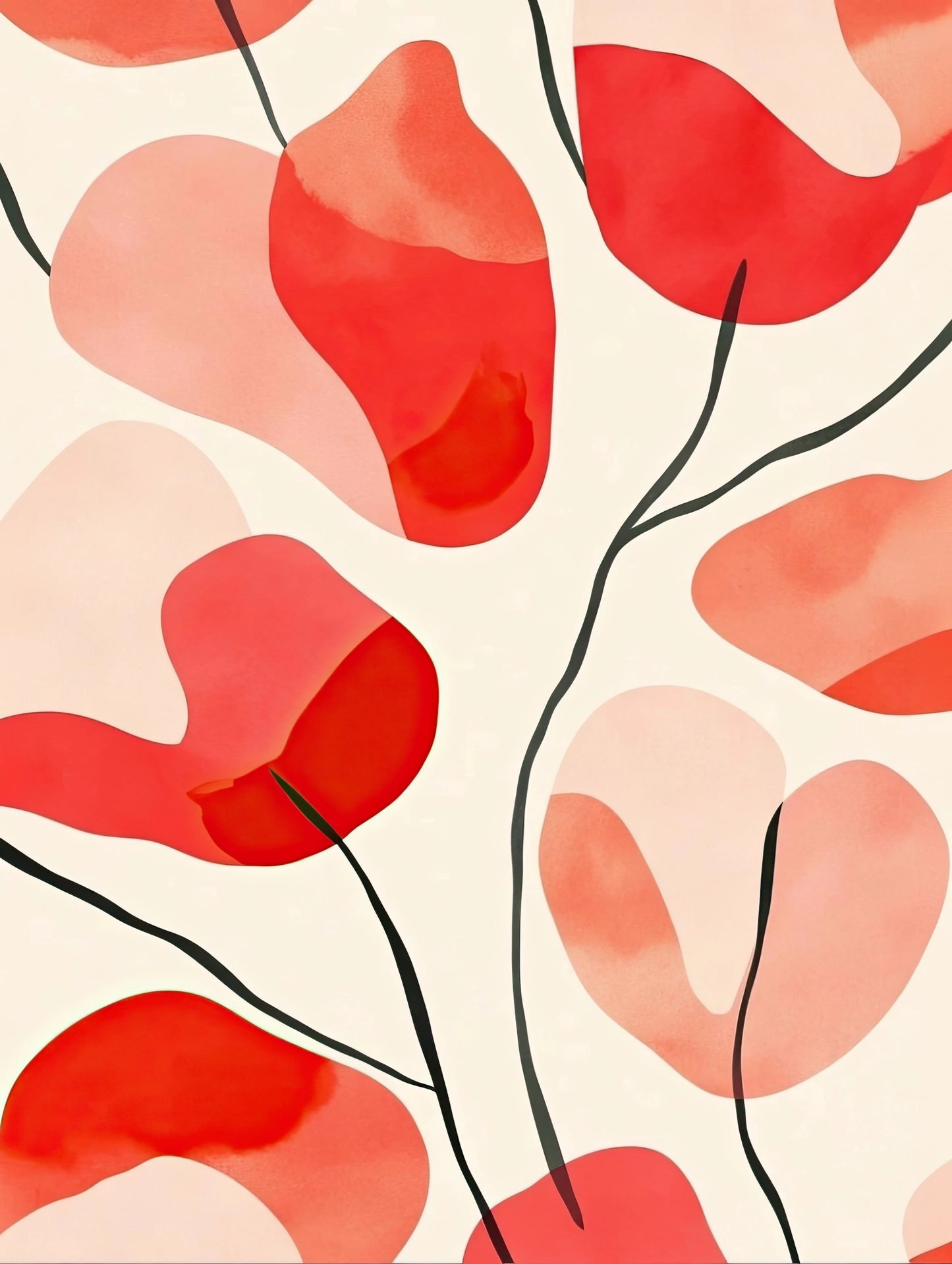 Volledige afbeelding van moderne wandkunst met organische bloemen in zachte warme kleuren