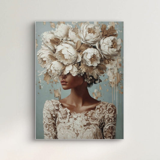 Detail van Bloemhart wandkunst met verfijnde bloemen en zachte penseelstructuren