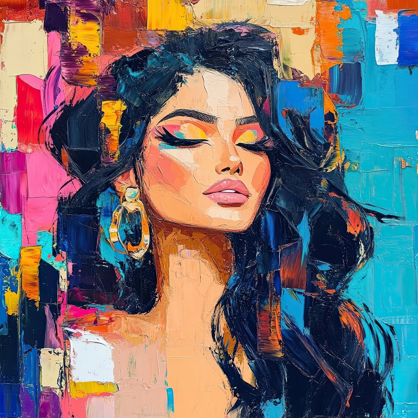 Volledige afbeelding van Colorful Confidence met expressief geschilderd vrouwelijk portret