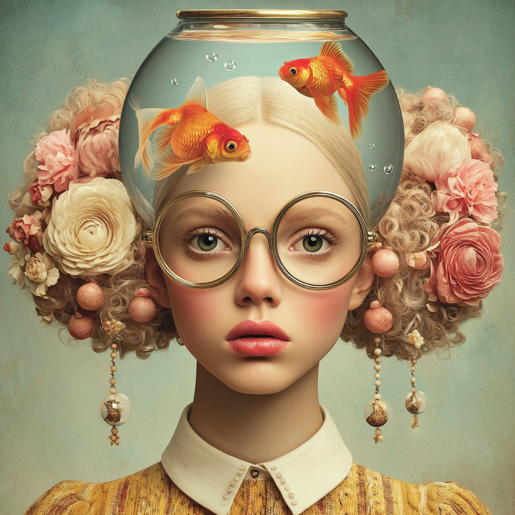 Volledige weergave van Dagdroom, portretkunst met surrealistische details en zachte uitstraling