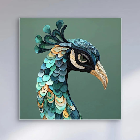 Detail van pauwenveren in blauwgroene tinten met elegante gouden accenten