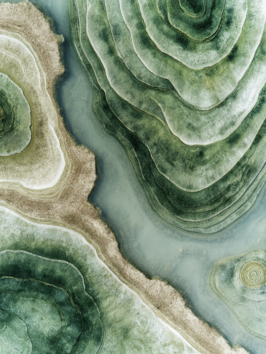 Volledige weergave van abstracte wandkunst Diepte van Mossteen met natuurlijke groentinten