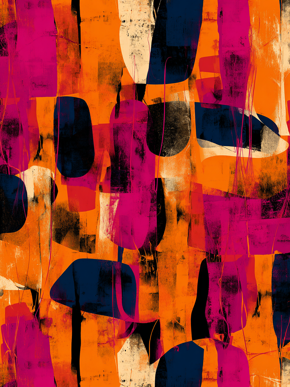 Volledig kunstwerk Echo van Ember met abstracte patronen in felle warme kleuren