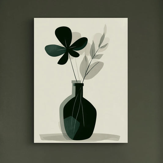 Detail van kunstwerk met gestileerde bladeren en schaduwwerking in tinten groen en crème