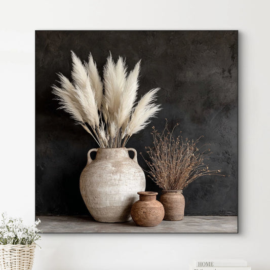 Detailopname van kunstwerk Erfenis van Steen met verweerde kruiken, pluimen en takken