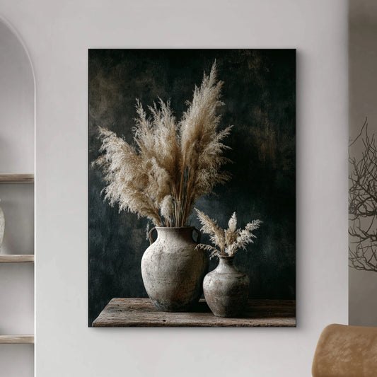 Detailopname van kunstwerk Gefluister van Steen met verweerde kruiken en pluimen