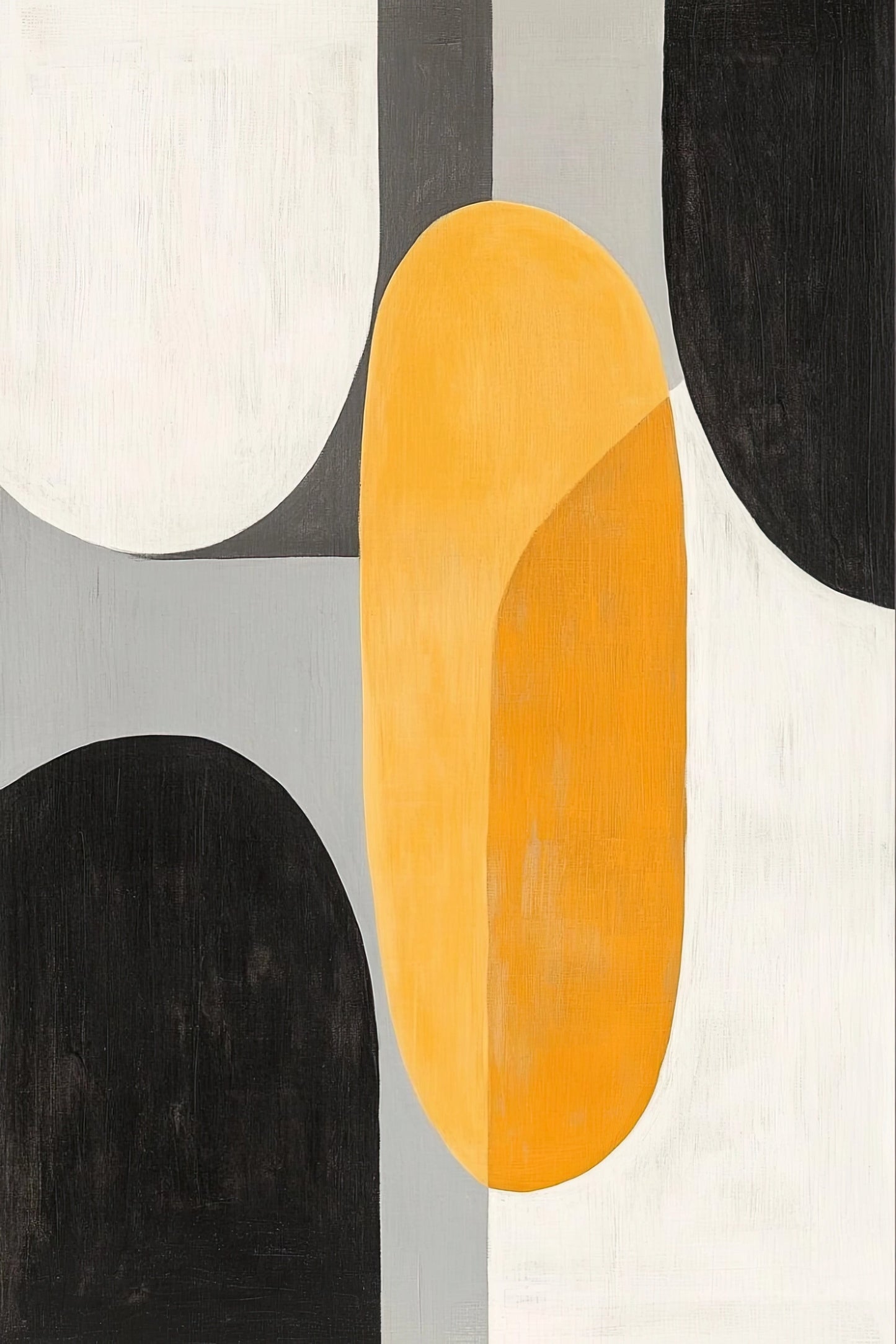 Volledige afbeelding van moderne muurkunst met geometrische compositie in oranje grijs en zwart
