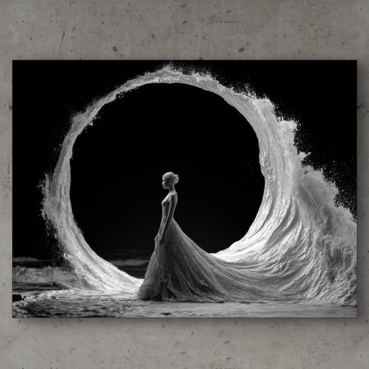 Detail van Getij wandkunst met vloeiende lijnen en sterke contrasten