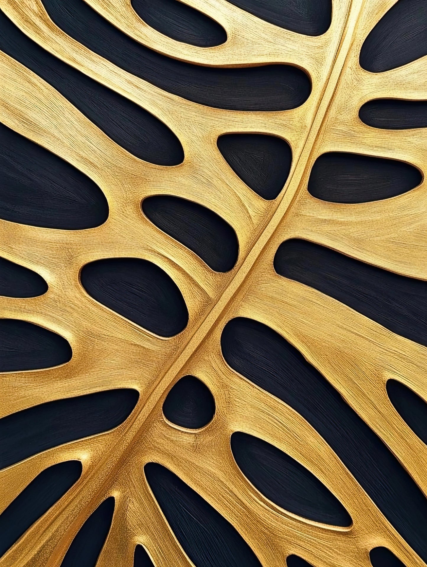 Kunstwerk van abstract gouden blad met uitgesneden vormen en donkere achtergrond