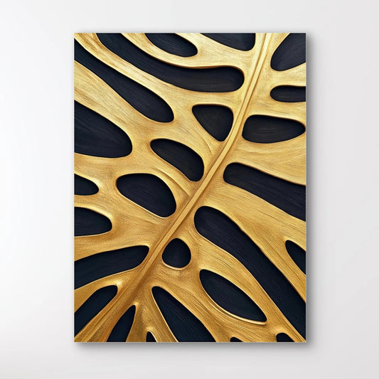 Detail van gouden bladnerven met organische vormen tegen zwarte achtergrond