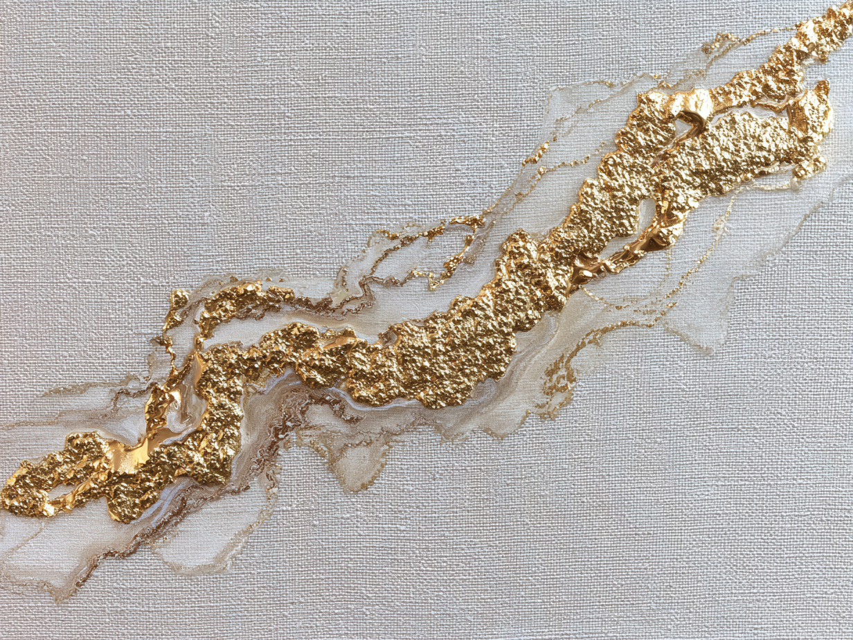 Abstract kunstwerk Gouden Ader met een sierlijke gouden lijn op een zachte beige achtergrond.