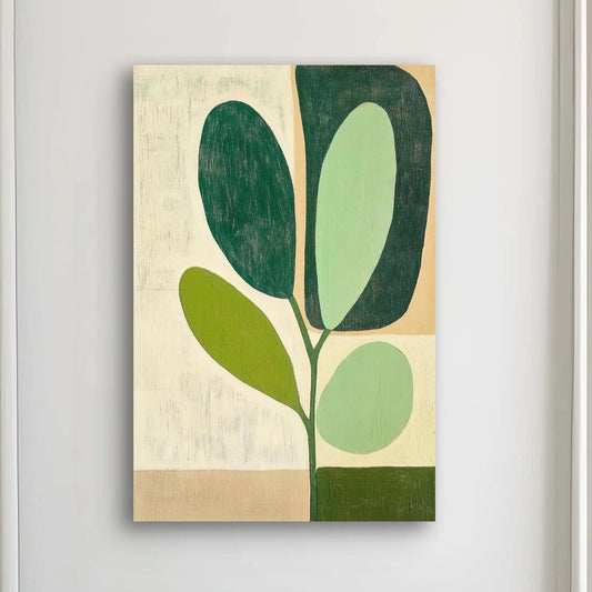 Detail van minimalistische bladvormen in natuurlijke groentinten met rustige achtergrond