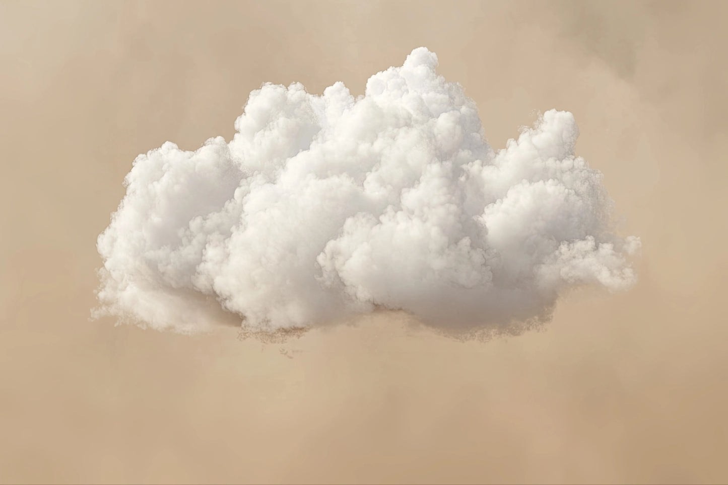 Volledige illustratie van een witte wolk zwevend tegen een warme beige achtergrond, in minimalistische en rustgevende stijl.
