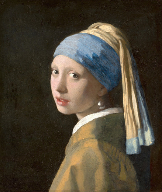 Detail van het gezicht en de parel in Meisje met de parel van Johannes Vermeer