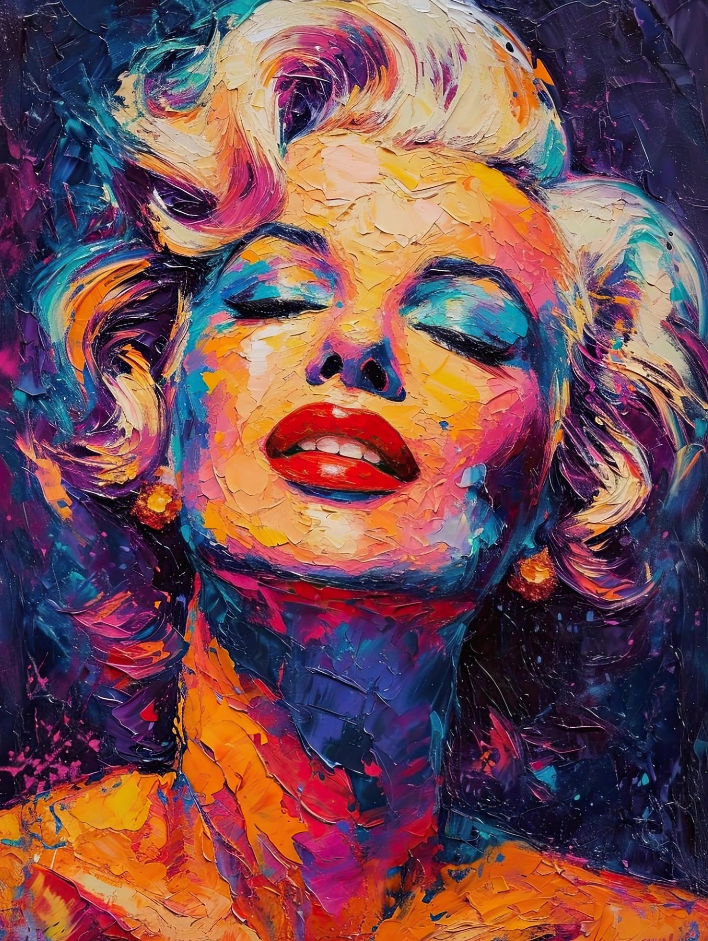 Volledige weergave van Kleurrijke Diva met expressief vrouwelijk portret in felle kleuren