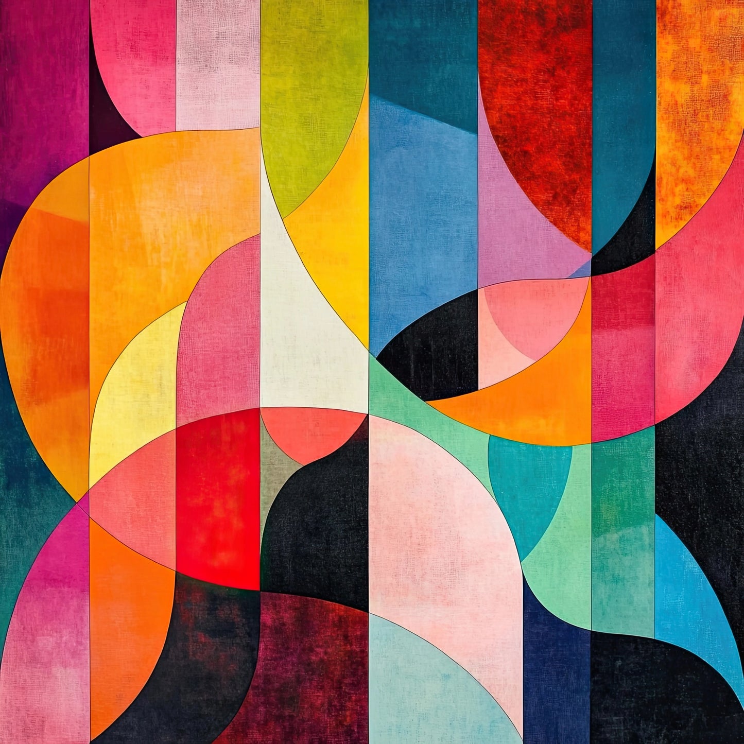 Volledige afbeelding van moderne muurkunst met vloeiende abstracte vormen in een kleurrijk palet