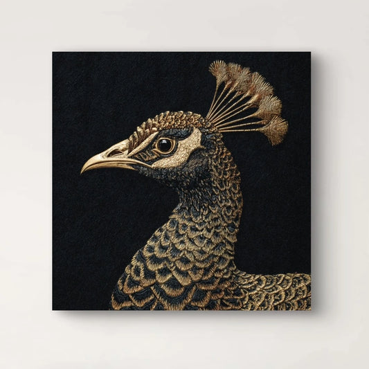 Detailopname van Kroonveer met gouden veren en donkere achtergrond