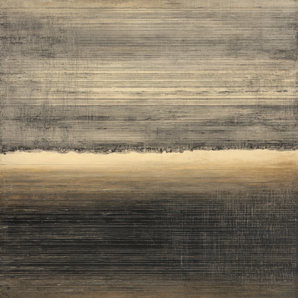 Volledig kunstwerk Lijn van Horizon met abstracte gouden strook op donkere achtergrond