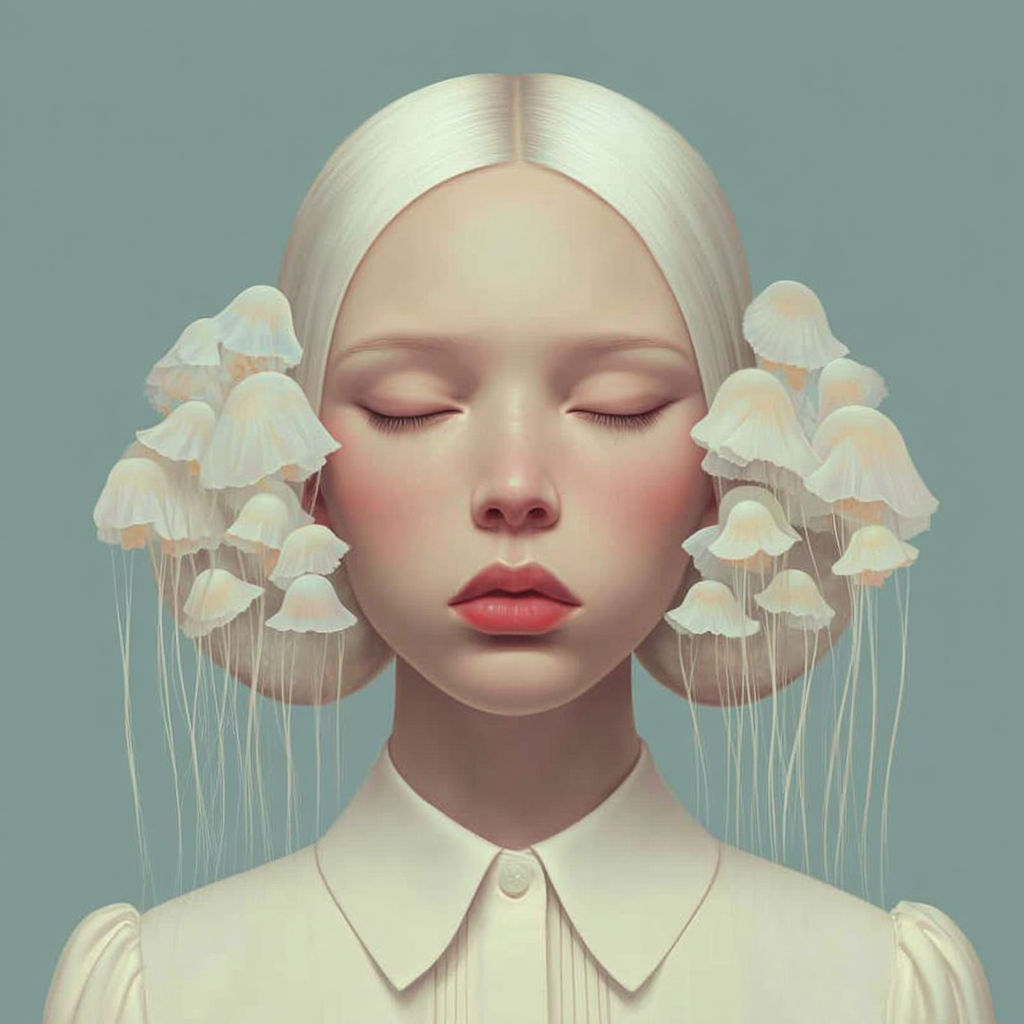 Volledige weergave van Lunarelle, poëtisch portret in lichte tinten met dromerige sfeer