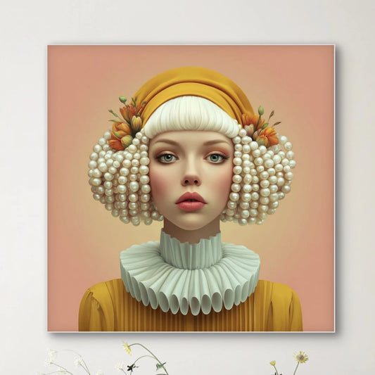 Detail van Maravelle wandkunst met parelachtige krullen en subtiele kleurverlopen