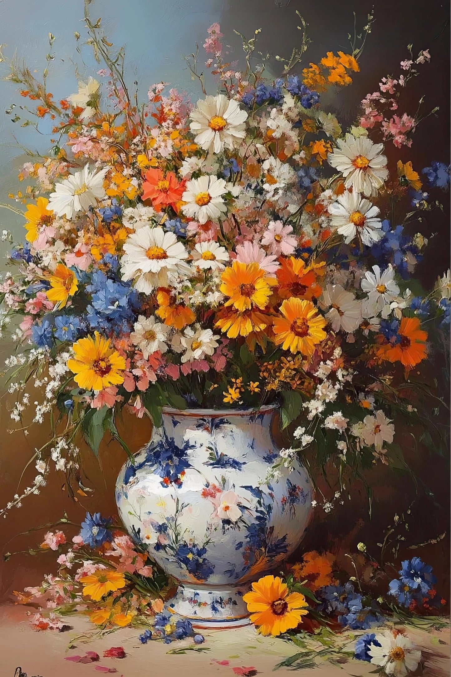 Volledige weergave van het kunstwerk “Ode aan de Zomer” met bloemen in een vaas op neutrale achtergrond