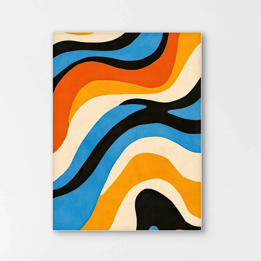 Close-up van de golvende lijnen in oranje, blauw en zwart