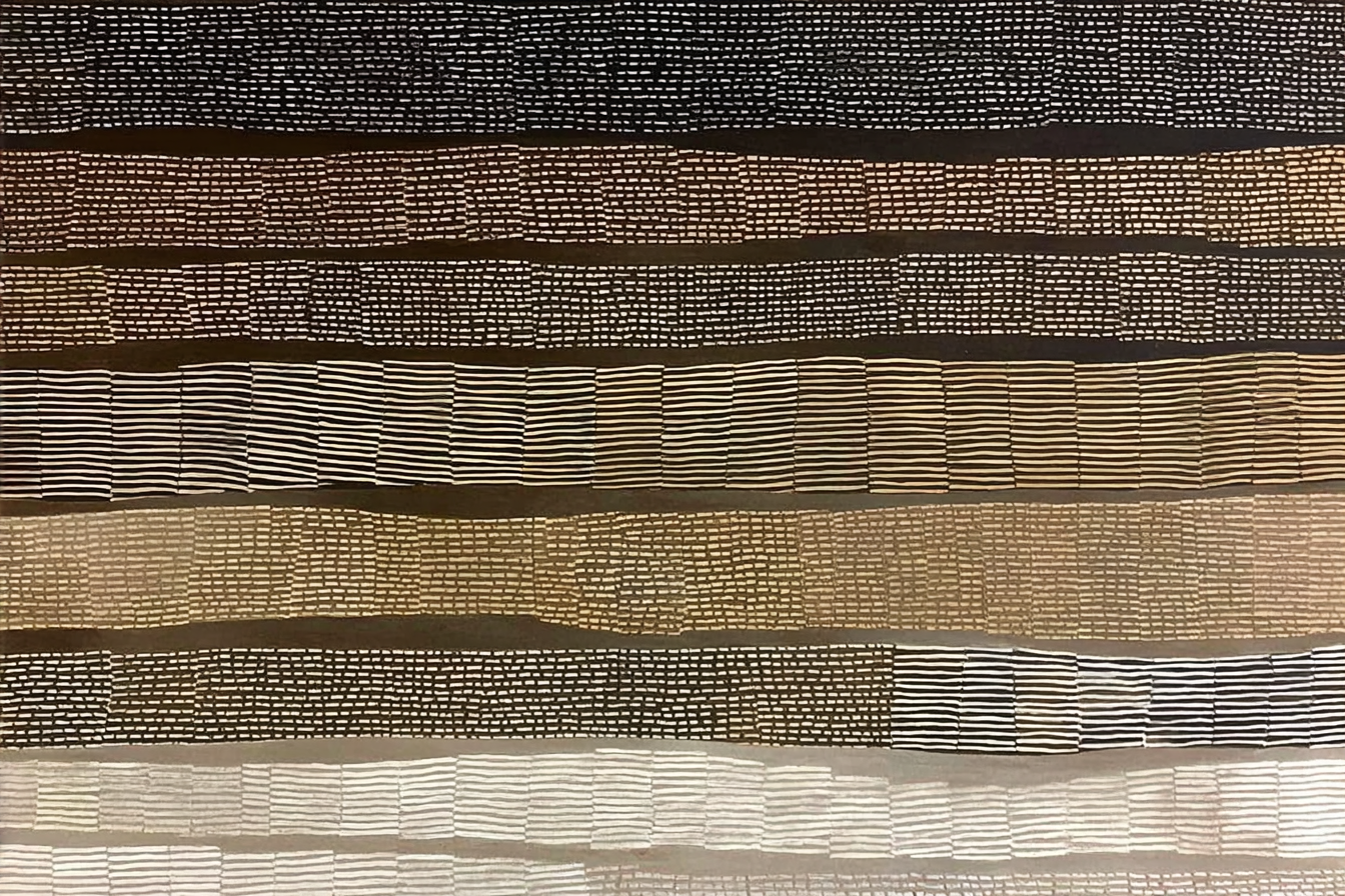 Volledige weergave van schilderij Ritme van Aarde met horizontale patronen in natuurlijke tinten