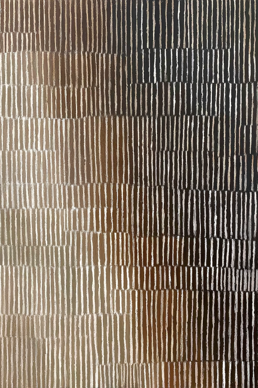 Volledig kunstwerk Ritme van Brons met abstract patroon van lijnen in warme brons- en goudtinten