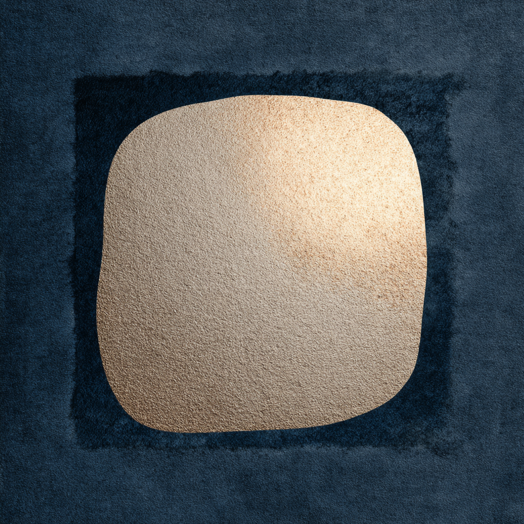 Detail van kunstwerk Schaduw van Goud met gouden textuur en diepe blauwe achtergrond.