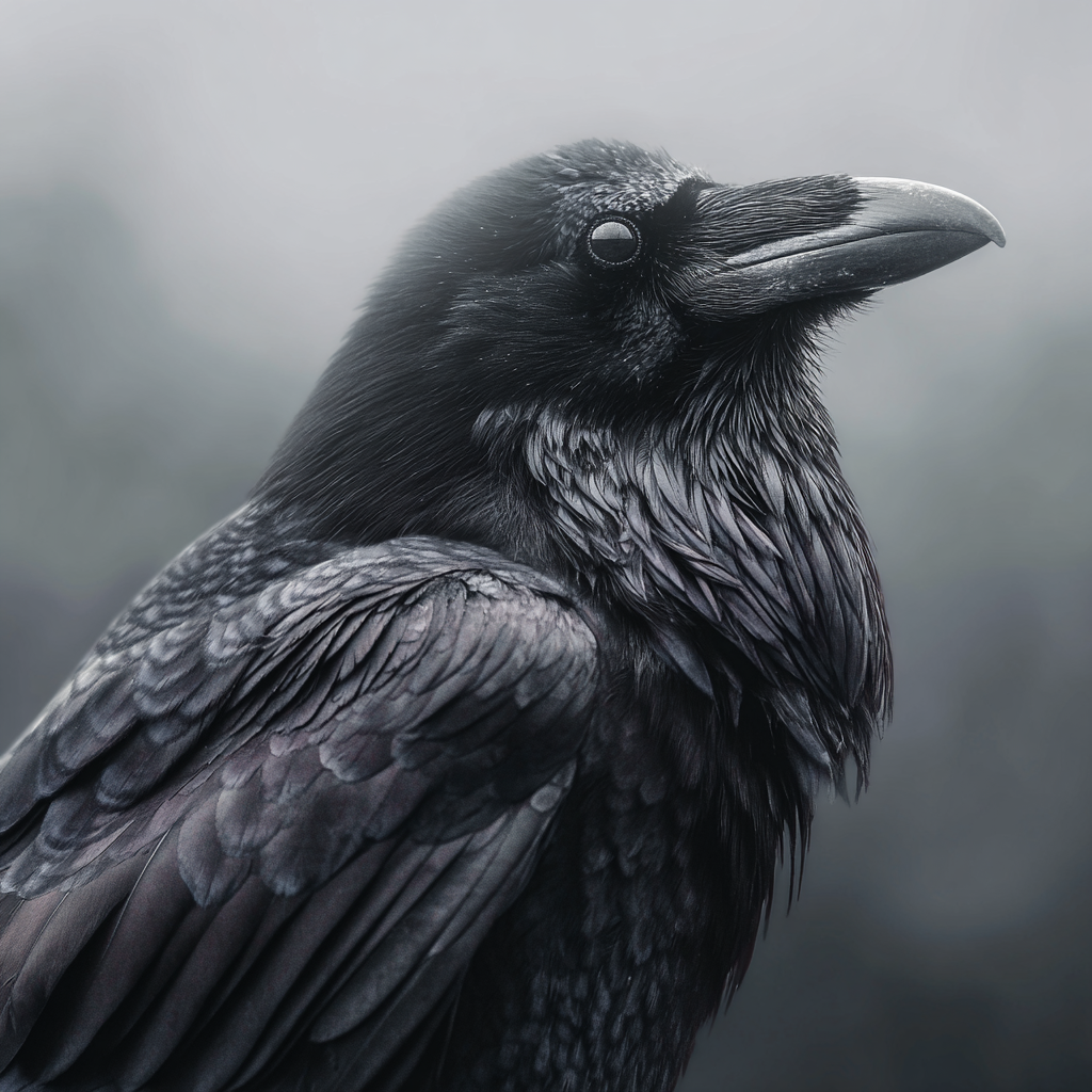 Volledige weergave van Schaduwvleugel met raaf in donkere, mysterieuze sfeer