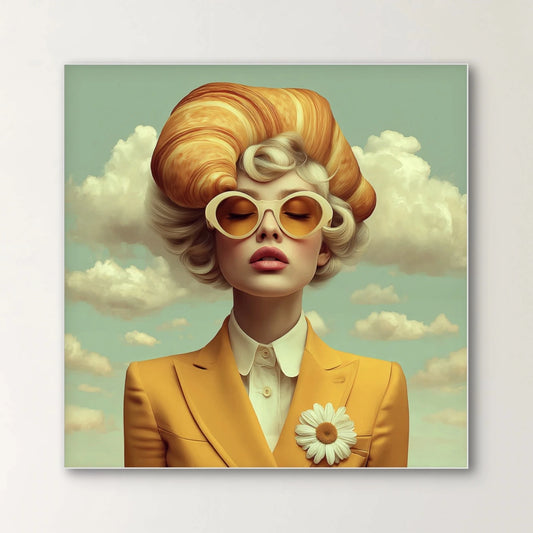 Detail van Serava wandkunst met subtiele penseelstructuren en dromerige wolken