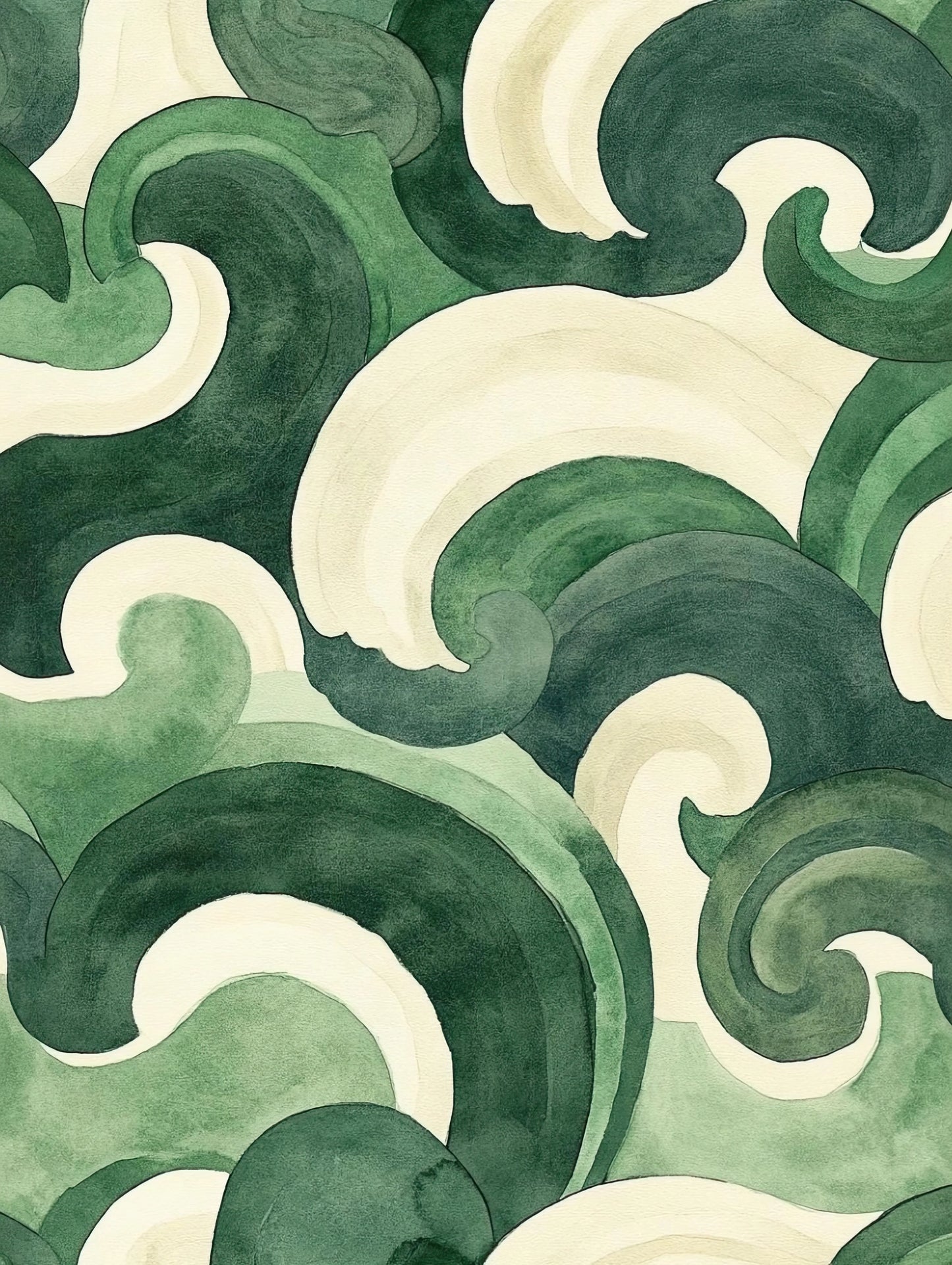 Abstract patroon van golven in smaragdgroen en crème tinten