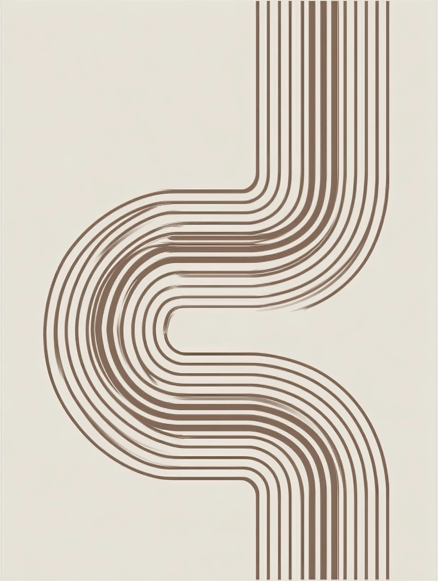 Volledige weergave van abstract kunstwerk “Stroomlijnen” met gebogen lijnen in symmetrisch patroon op een neutrale ondergrond