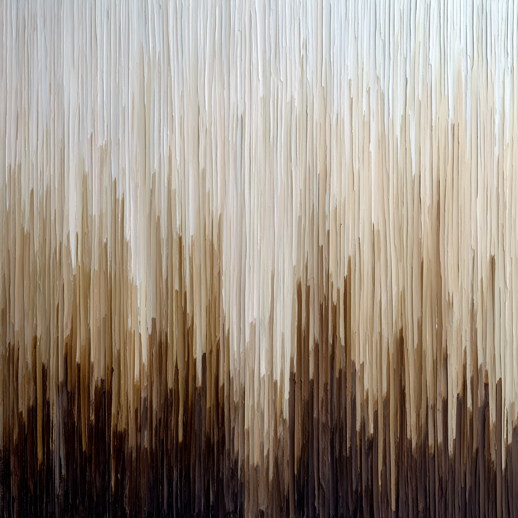 Volledig kunstwerk Val van Licht met zachte verticale structuur in natuurlijke tinten van licht tot donker