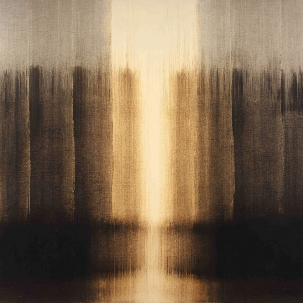 Abstracte compositie in goud en zwart met warme gloed en diepe contrasten