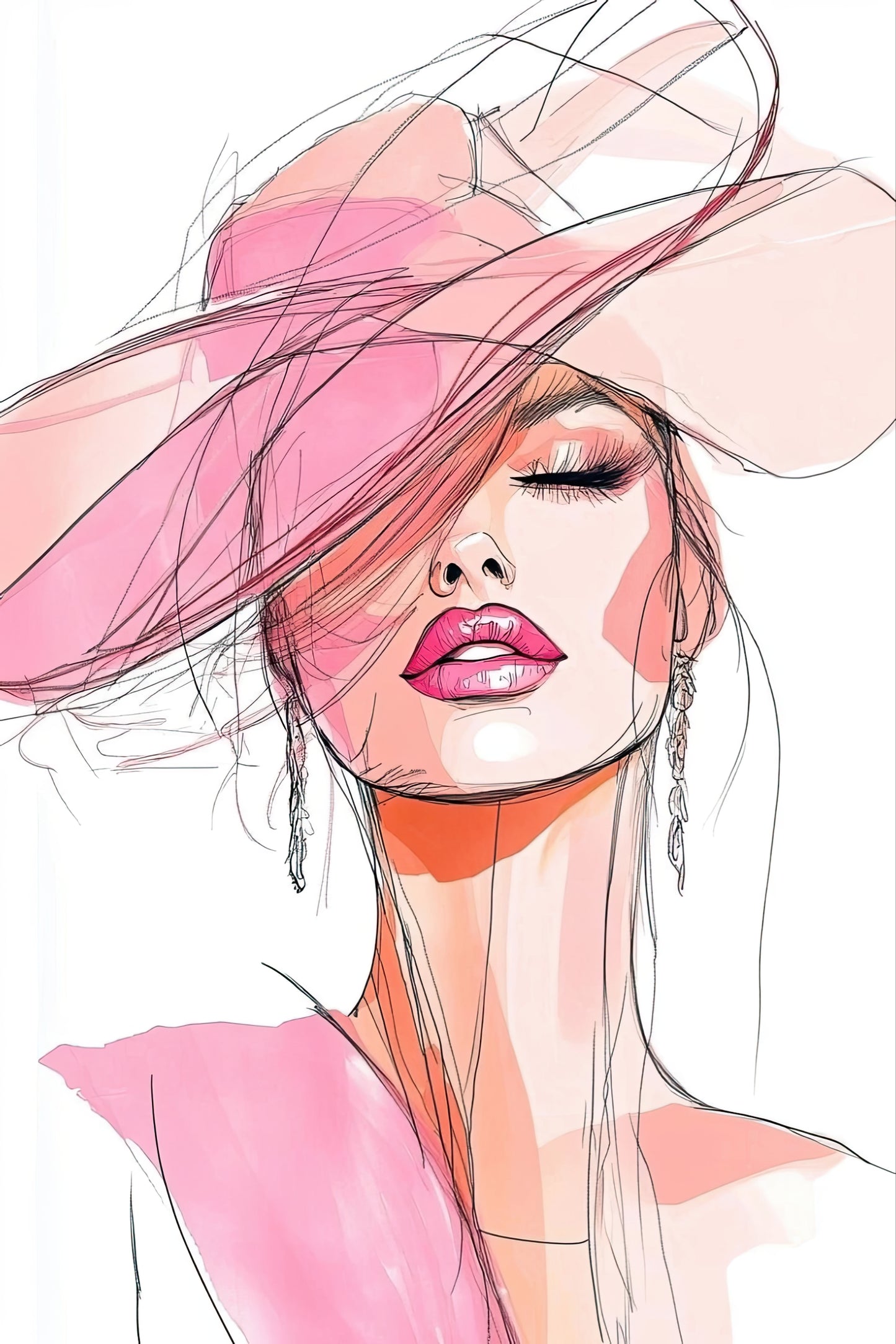 Volledige weergave van Zacht als Zomerwind met vrouw in roze lijnen en pastelkleuren