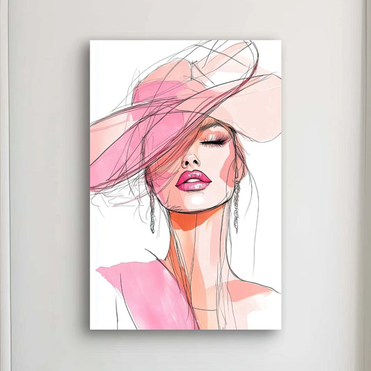 Detail van Zacht als Zomerwind met vrouw in roze hoed en zachte expressie