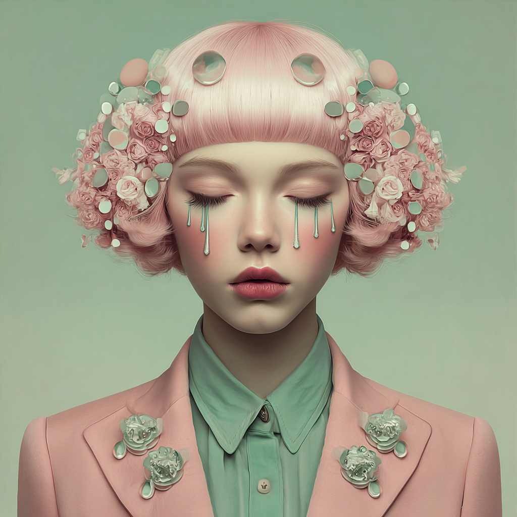 Volledige weergave van Zachtval, portretkunst met pastelkleuren en dromerige elegantie