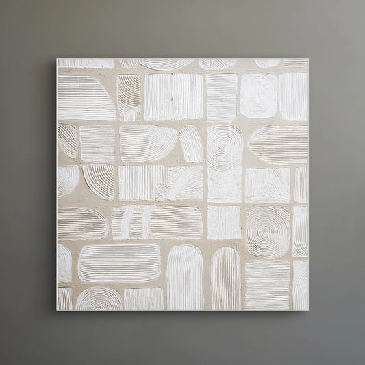 Detail van schilderij Zandverhaal met natuurlijke structuren en zachte penseelstreken