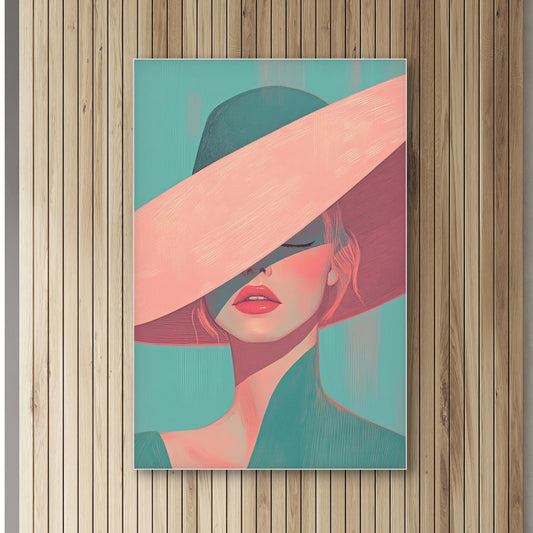 Detail van Zij die zich niet laat lezen met grote hoed en half verborgen gezicht