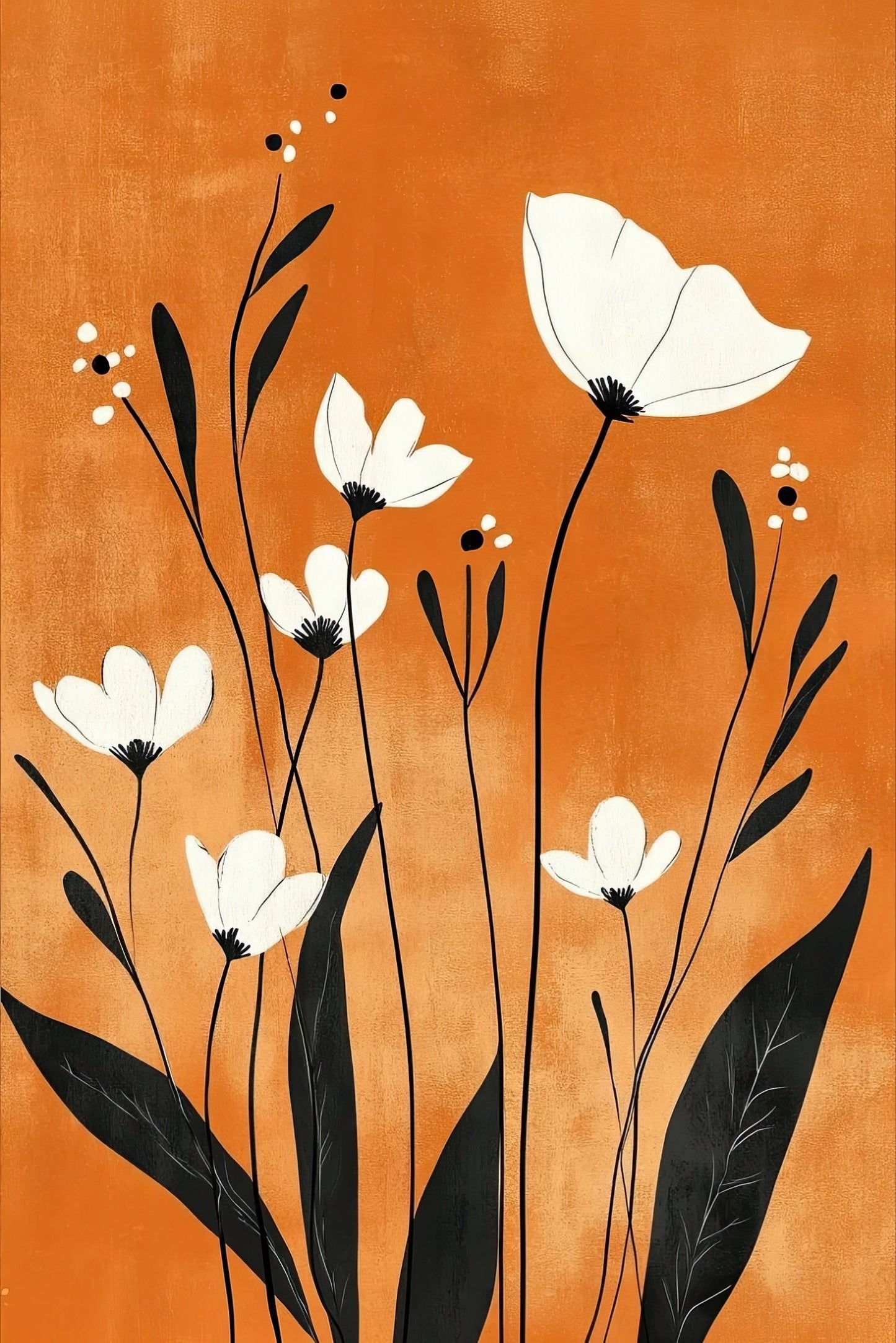 Stijlvol bloemendesign in zwart en wit met oranje achtergrond in grafische illustratiestijl