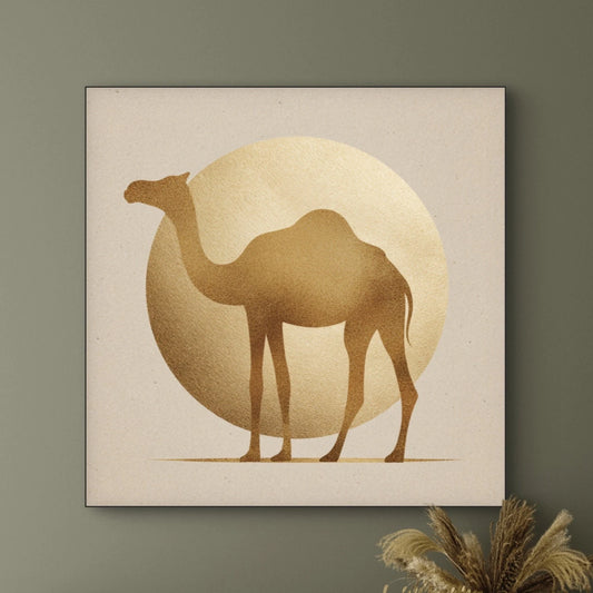 Detail van gouden kameelkunstwerk met warme glans en zachte textuur