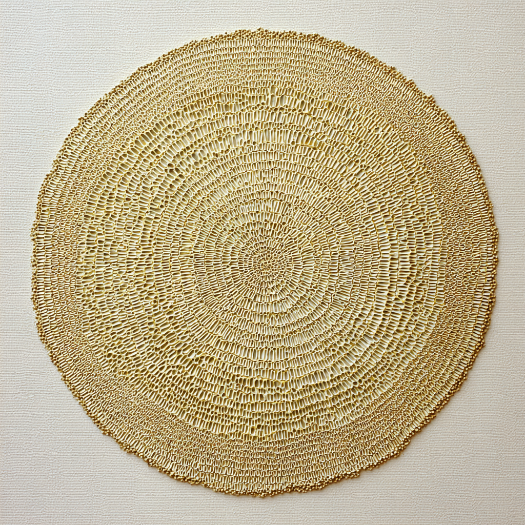 Abstract kunstwerk Zonkrans met vergulde cirkel in een harmonieus, minimalistisch ontwerp.