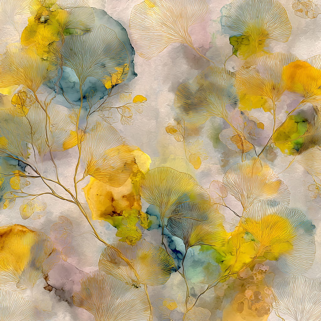 Volledig kunstwerk Zonneblad met abstracte bladeren in warme en frisse kleuren