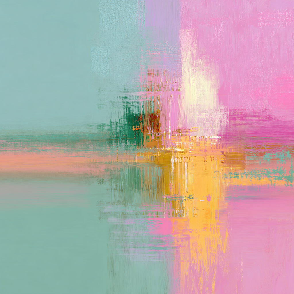 Volledige weergave van abstract kunstwerk Zonnespiegeling met pastelkleuren en warme accenten