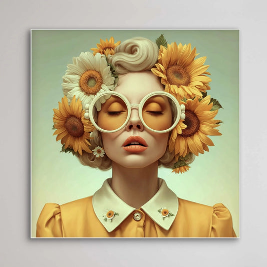 Detail van Zonnezin wandkunst met zonnebloemen en zachte penseelstructuren