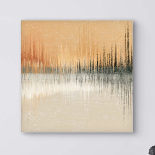 Detailopname van kunstwerk Zonstilte met warme ambertinten en zachte reflectie van licht