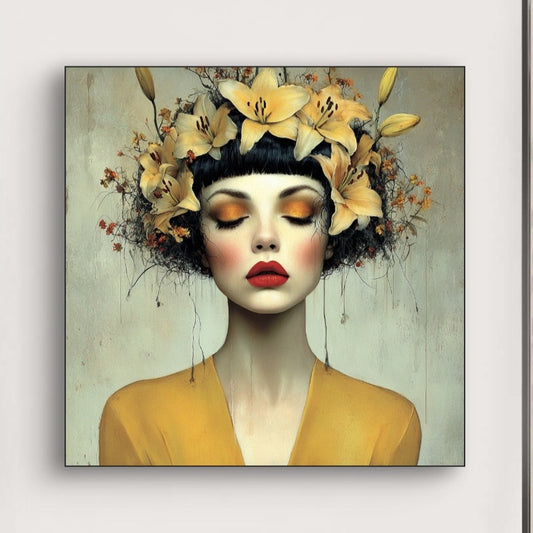 Detail van Zonvlam wandkunst met vloeiende kleuren en subtiele gloed